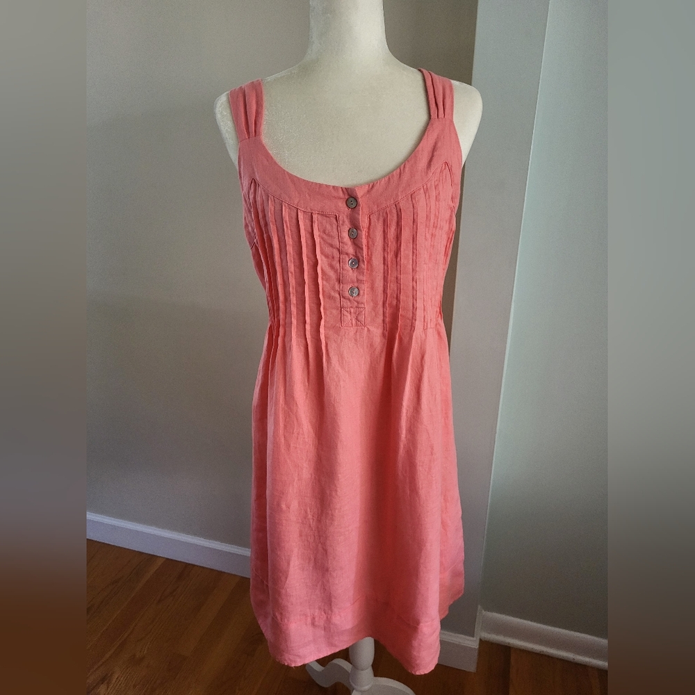 Malvin Women US 10 Large Linen Sleeveless Side Zipper Pintuck Knee Length Dress
